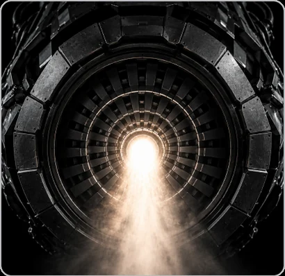 A lit tunnel receding to a bright point