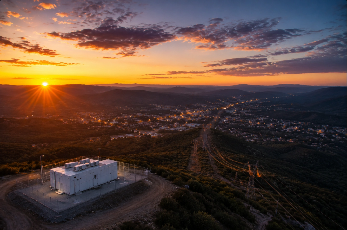 A CGiX unit on a ridge above a valley at sunrise