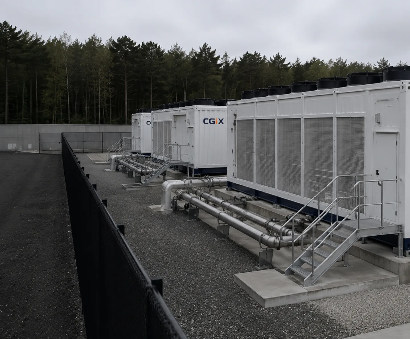 A row of CGiX units at a fenced site